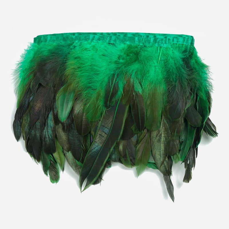 Shekyeon 2yards Rooster Feather Fringe Trim for Costume Decoration (Green) - Image 1